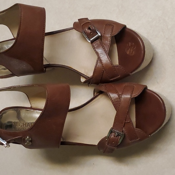 MICHAEL KORS Brown Leather Sandal Platform Wedges 11 - Picture 3 of 9